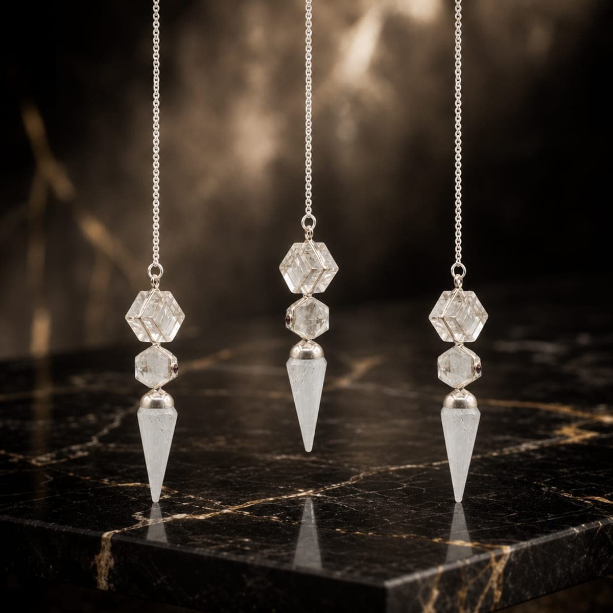 Pendules en cristal de roche sur marbre noir